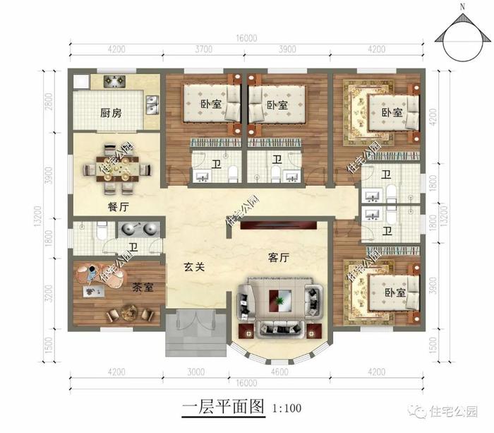 主体造价21万，16×13米一层托斯卡纳风格美宅