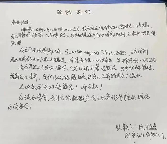 网红团队为拍视频，狂摇杭州百年樱花树！道歉来了