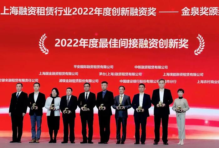 茅台租赁荣获金泉奖“2022年度最佳间接融资创新奖”