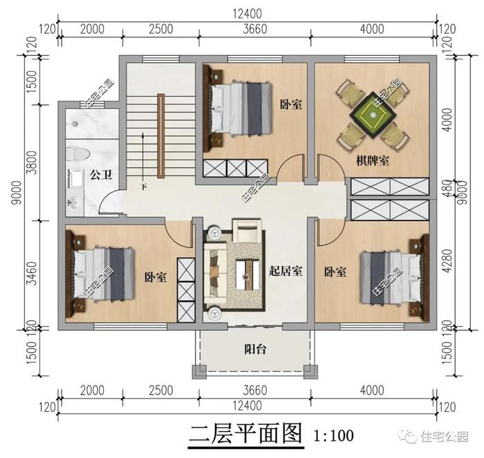 12×10米，浙江叶女士定制二层半户型，阁楼层设计储物更方便