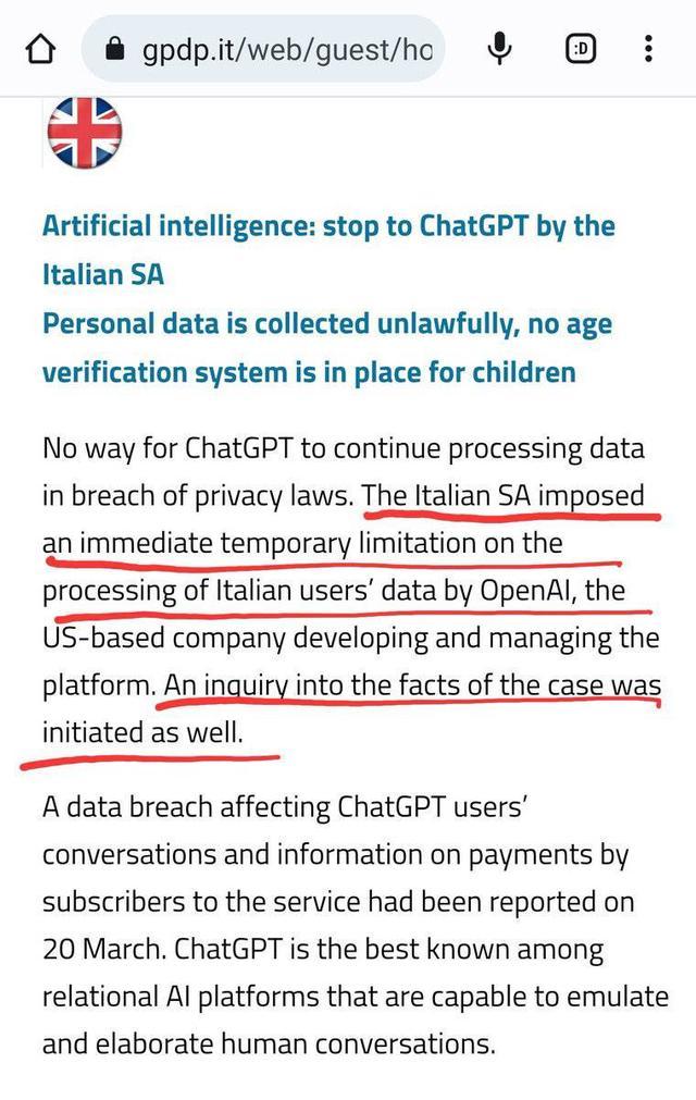 科技观察｜首例ChatGPT禁令在意大利发布：OpenAI或面临2000万欧元罚款