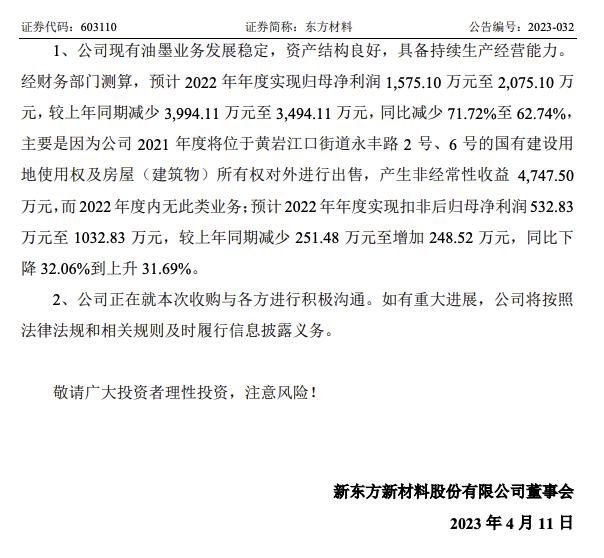 东方材料就收购TD TECH 51%股权提示风险：尚未取得华为放弃优先受让权的承诺文件