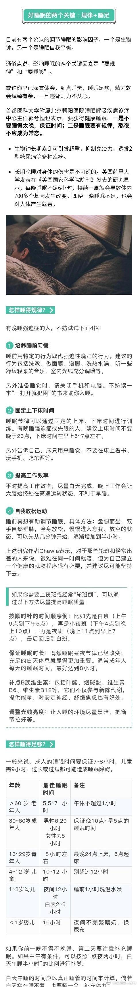 睡眠时长有个上下限：不少于6小时，不超过9小时