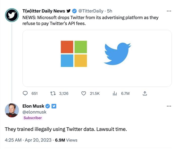 推特拒向大模型免费开放数据！马斯克威胁起诉微软，Reddit宣布收费