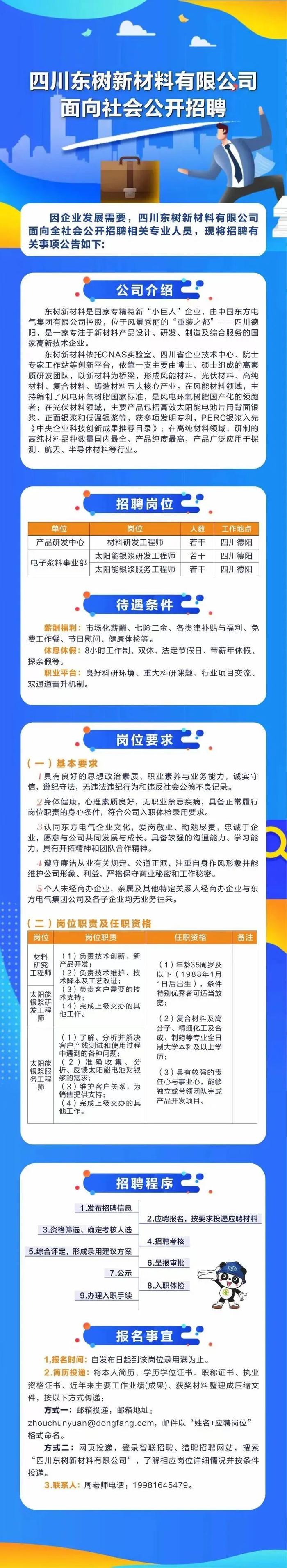 【社招】东方电气集团旗下四川东树新材料有限公司面向社会公开招聘