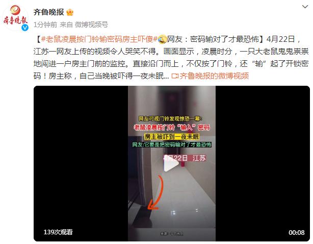 老鼠凌晨按门铃输密码房主吓傻，网友：密码输对了才最恐怖