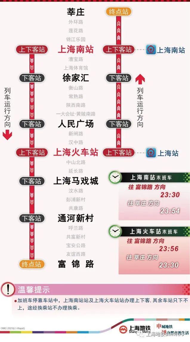 上海地铁1、2、10号线今晚加开定点加班车