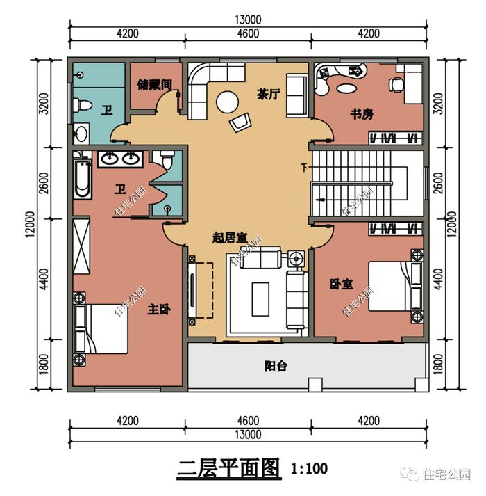 特价图纸丨观景阳台+舒适套卧，13×12米现代别墅