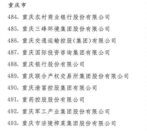 5家重庆地方国资上市公司入选国务院国资委“双百企业”名单