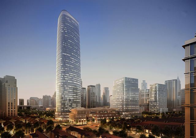 250米高的上海太平洋新天地T1大厦封顶，外立面有石库门设计元素