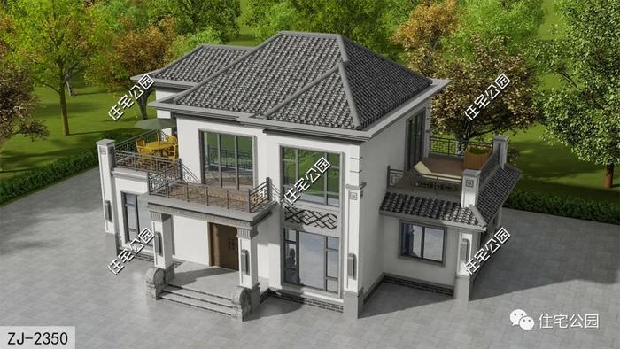 独立柴火房+3露台，15×10米新中式三层别墅，打造极佳居住环境