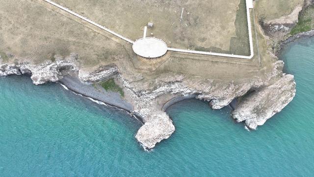 航拍初夏青海湖鸟岛国际重要湿地