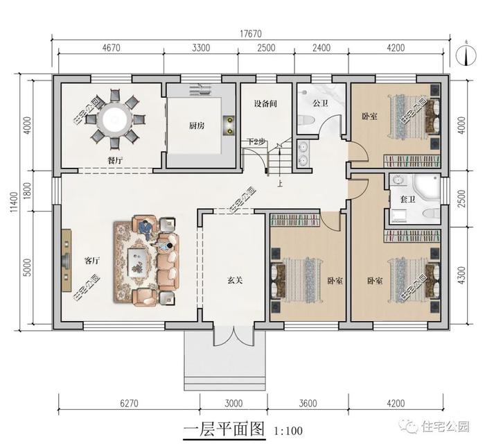 17×12米新中式二层别墅，7间卧室+挑空客厅，舒适布局提高生活品质