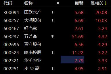 A股预制菜板块走强 国联水产、大湖股份涨停