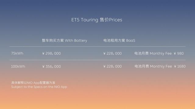 蔚来ET5 Touring全球发布 提供两个版本 售价29.8万-35.6万元