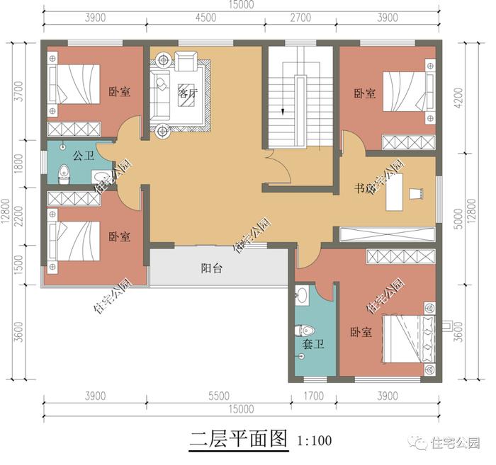 特价图纸丨落地窗+外走廊，10×11米新中式二层美宅