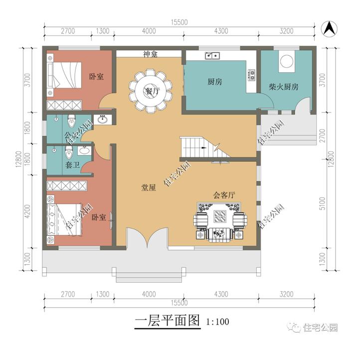 特价图纸丨双套房+独立柴火灶，15×13米二层现代美宅