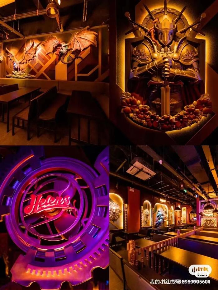 ◎近期开业的海伦司新加坡首店,将酒馆塑造成迷你版的“主题乐园”,引入玛雅星盘、金孔雀、骑士等魔幻风格造型,打造天空酒廊