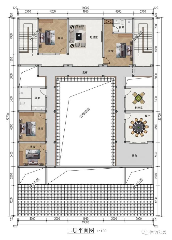 堂屋+3套卧+无窗设计，甘肃农村自建19×27米中式古典大宅