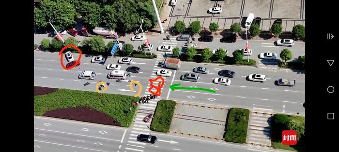 事故现场俯瞰示意图(红圈处系肇事车辆)图源受访者