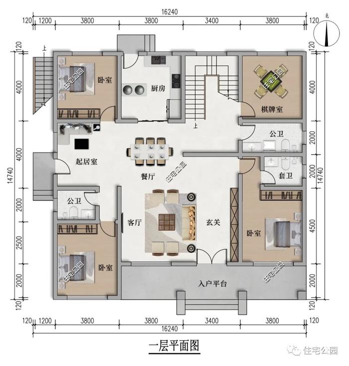 16×14米带室外楼梯的二层新中式别墅，南北通透+朝南多卧室，舒适至极