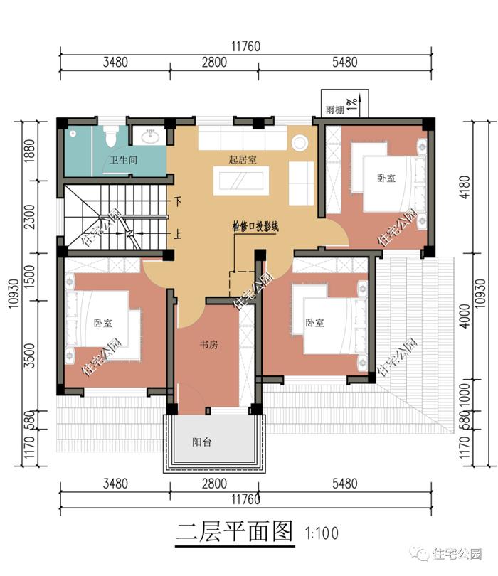 特价图纸丨4卧2厅，11×10米经典二层住宅