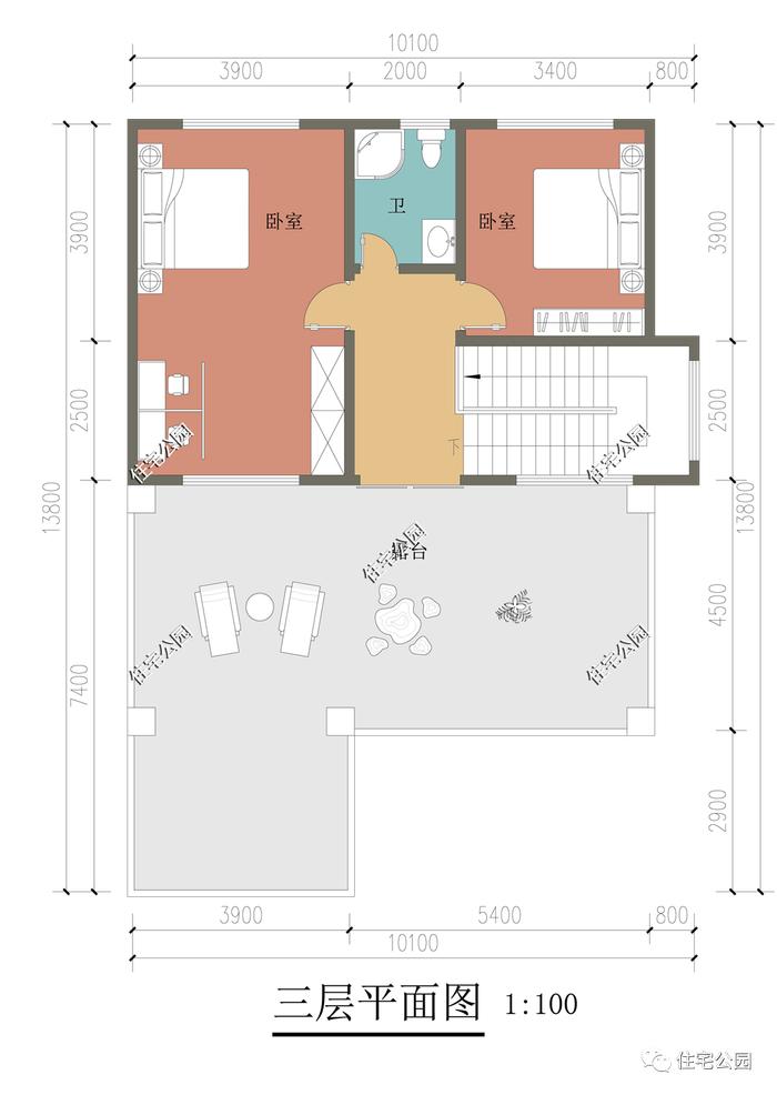 特价图纸丨10×13米潮流现代别墅，8间卧室人人都有地住