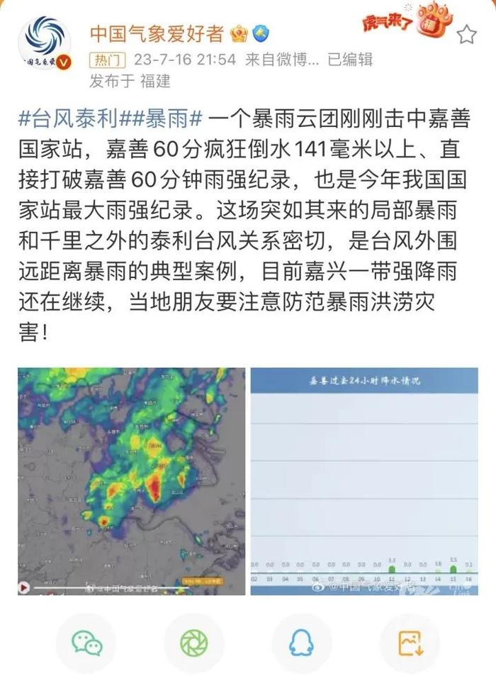 即将登陆！“泰利”加强为台风级！昨夜突发，浙江一地暴雨破纪录，当地网友：楼下不是路，是河......