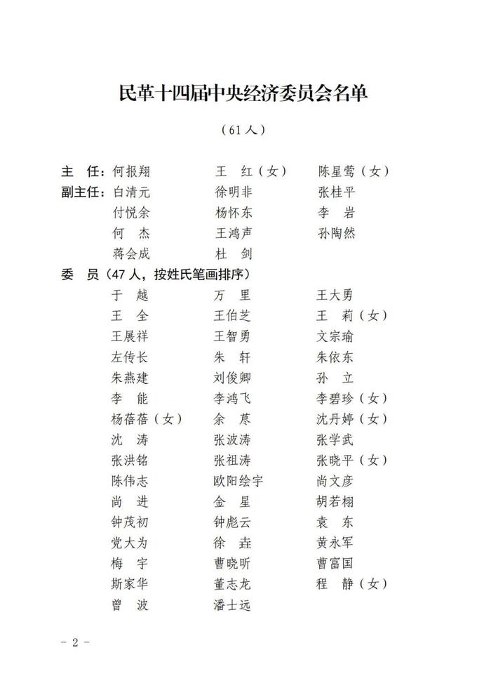 【名单】民革十四届中央各专门委员会名单