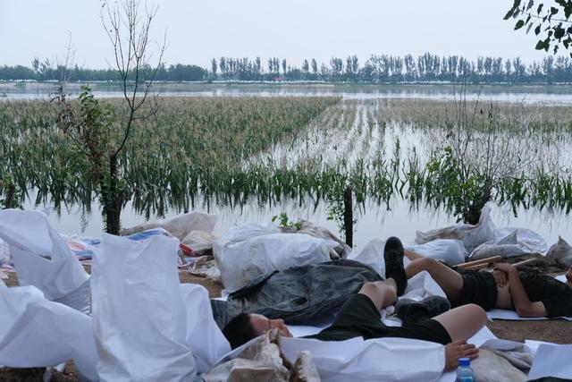 图片直击｜洪水水头已抵天津，武警官兵日以继夜加固河堤