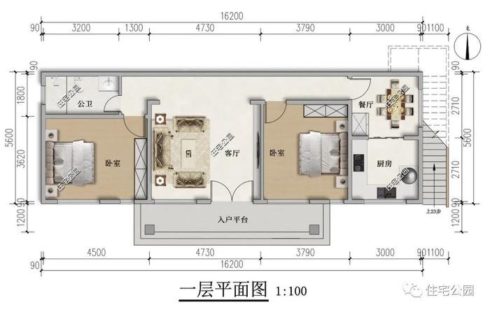 开间大进深小，16×6米一层住宅，平顶设计可晾晒、观景