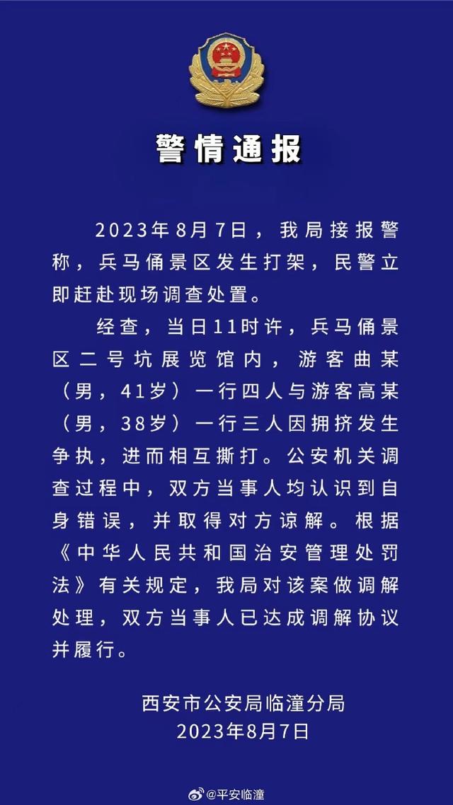 多名游客在兵马俑景区互殴，有人受伤送医，警方通报→