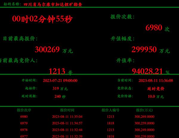 抢锂大战第三日：李家沟北锂矿勘探权竞拍结束，成交价10.1亿元