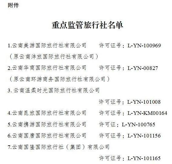 最新通知！云南19家旅行社被重点监管