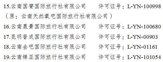 最新通知！云南19家旅行社被重点监管