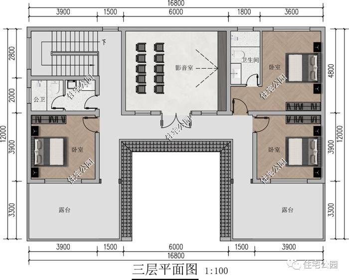 16×14米中式三层合院，四水归堂格局、步步高升外观，展现传统东方古韵之美（2293+）