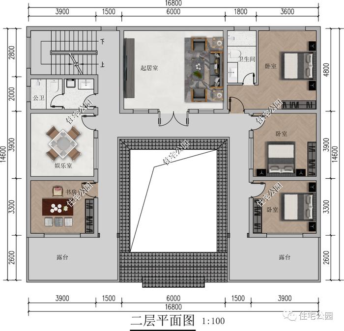 16×14米中式三层合院，四水归堂格局、步步高升外观，展现传统东方古韵之美（2293+）