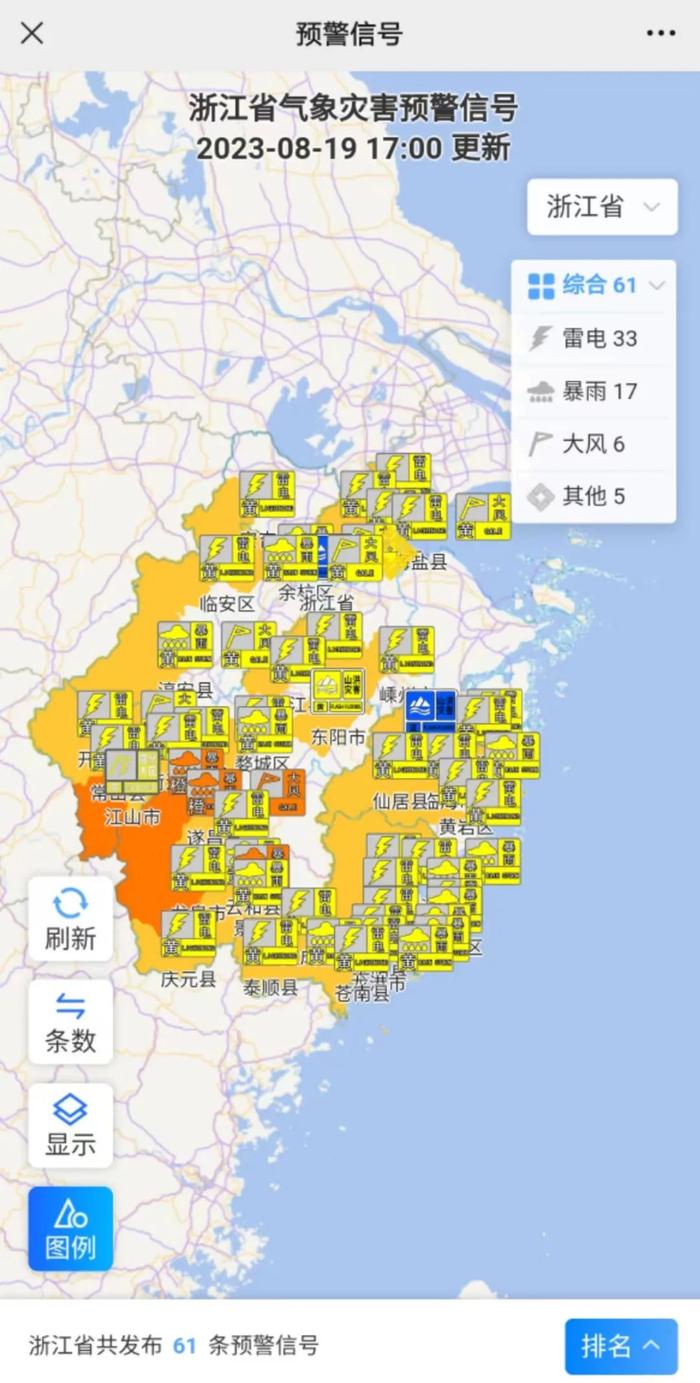 浙江连发多条预警，杭州发布暴雨大风双预警！这里仍有短时暴雨、强雷电……