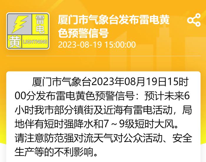 紧急提醒！雷电预警、暴雨预警齐发！明天出伏，厦门会降温吗？