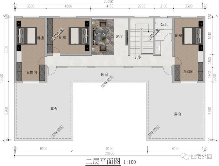 湖北定制20×13米传统中式三合院，南北通透采光好，对称露台更实用