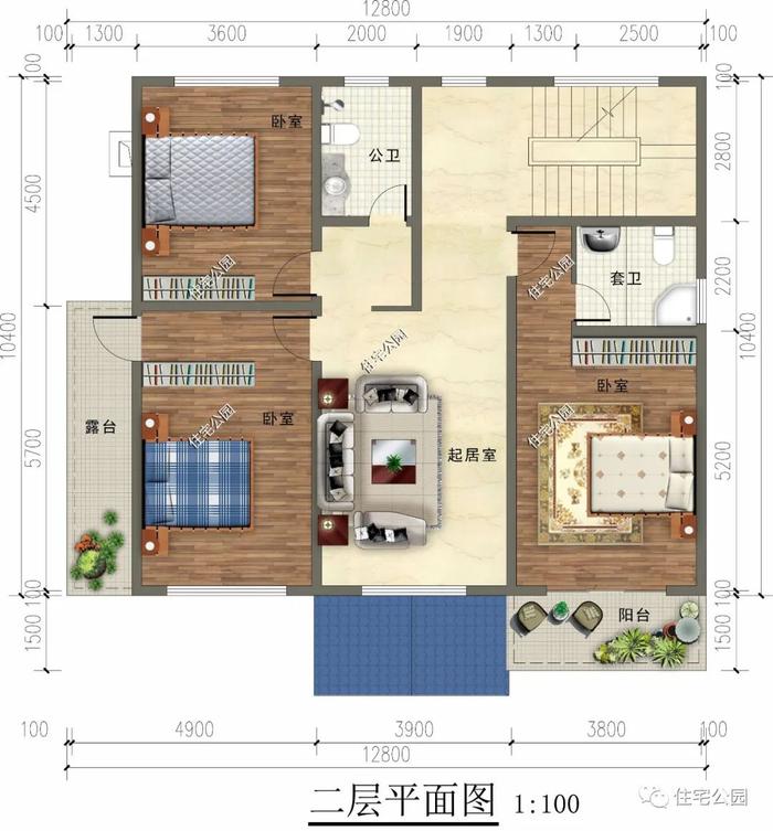 特价图纸丨落地窗+大露台，12×12米清新欧式别墅