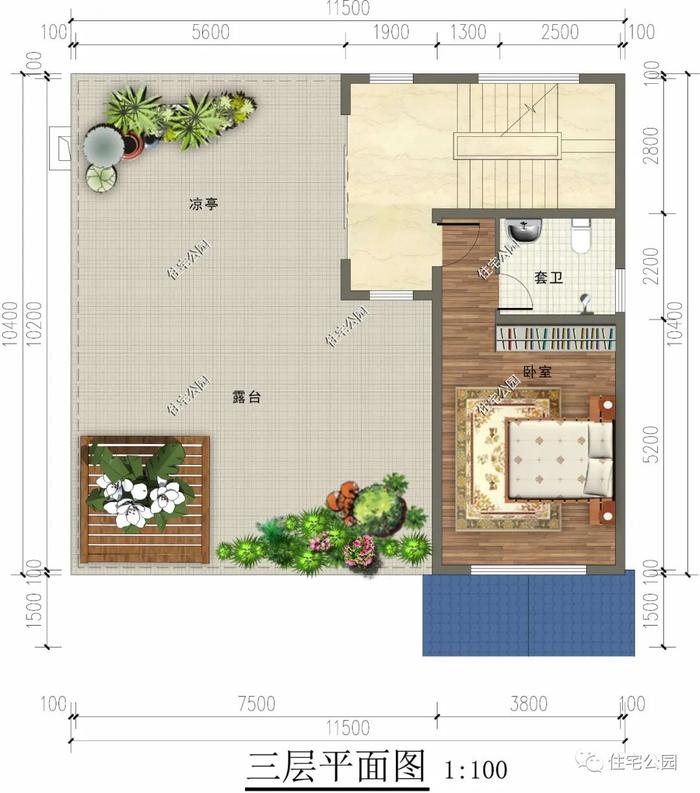 特价图纸丨落地窗+大露台，12×12米清新欧式别墅