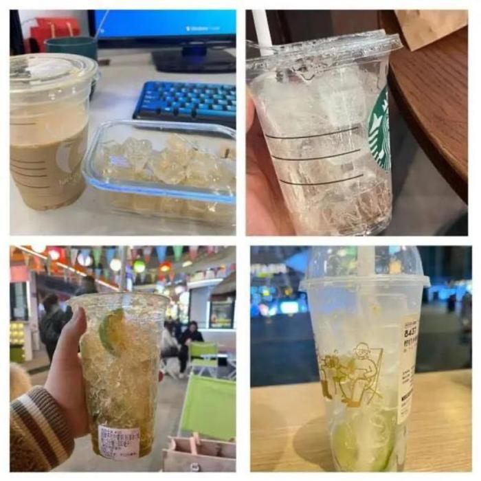 消费者晒出饮品冰量