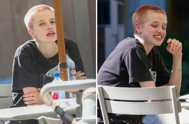 皮特女儿染粉色寸头，颜值继承朱莉，五官太像了！大长腿吸睛