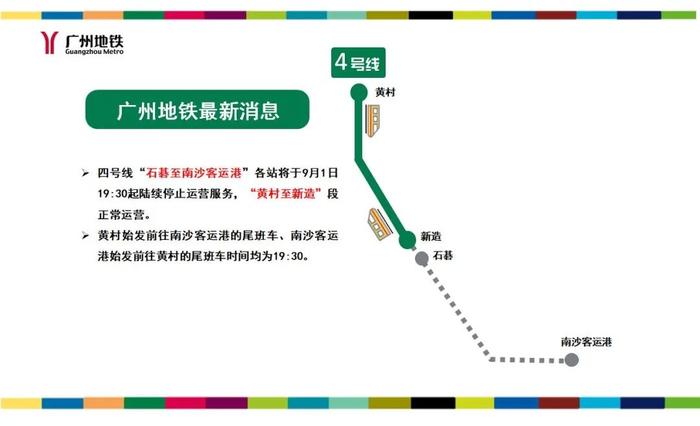 注意！广州地铁四号线部分站点今日19:30起停止运营