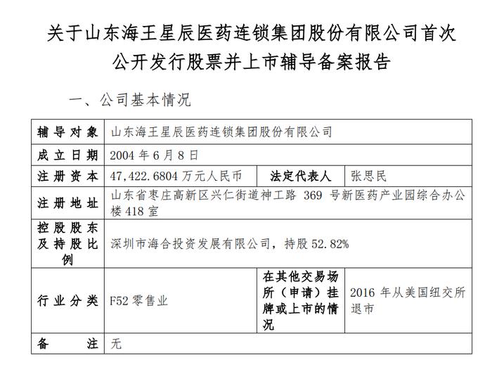 海王星辰拟A股IPO：已辅导备案，全国拥有四千余家连锁药房