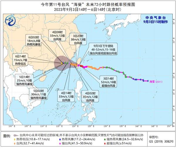 “海葵”以强台风级别登陆台湾台东市沿海