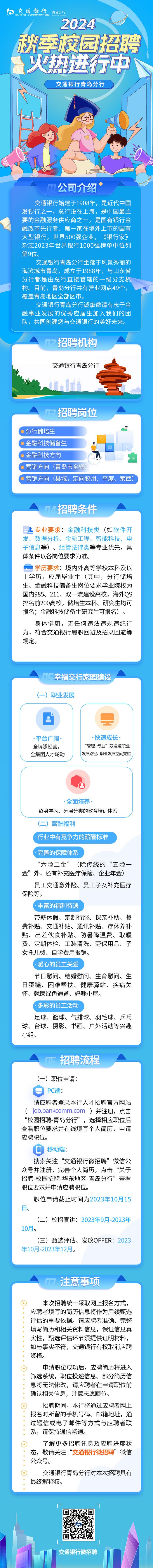 【招聘】交通银行青岛分行秋季校园招聘公告