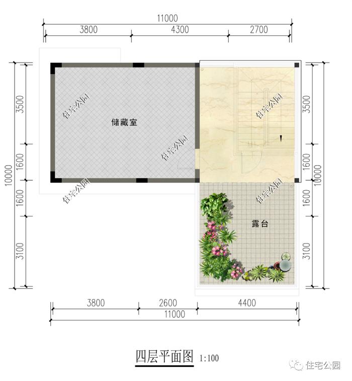 特价图纸丨独立厨房+挑空客厅，11×11米三层半现代别墅