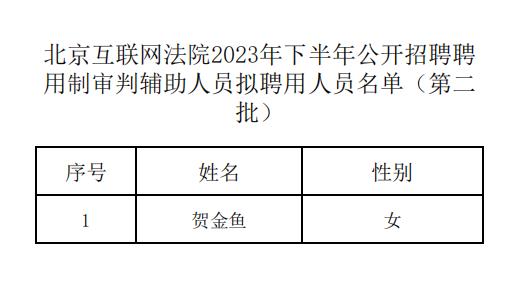 北京互联网法院2023年下半年公开招聘聘用制审判辅助人员拟聘用人员补充公示